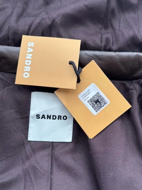 Sandro Brown Leather Cropped Puffer Jacket - Picture 3 of 5